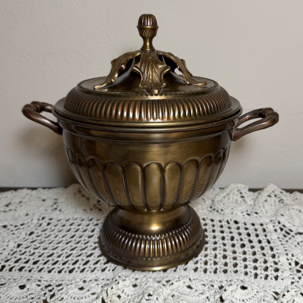 Decorative Crafts Inc Brass Urn Covered Vessel Hand Crafted India Ornate Footed